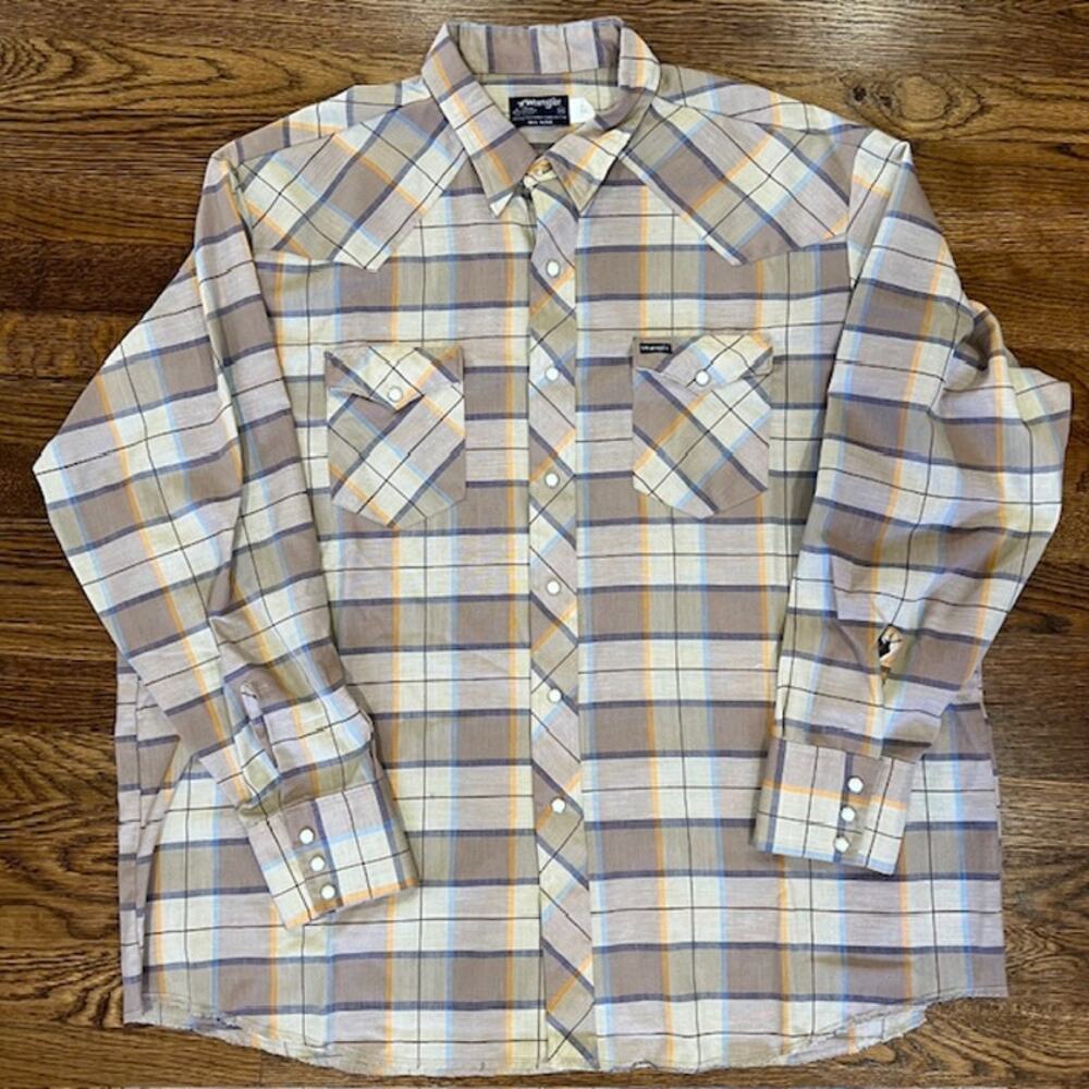 VTG Wrangler Big Man Pearl Snap Shirt Mens 2XL Plaid Western Rodeo Chest Pocket